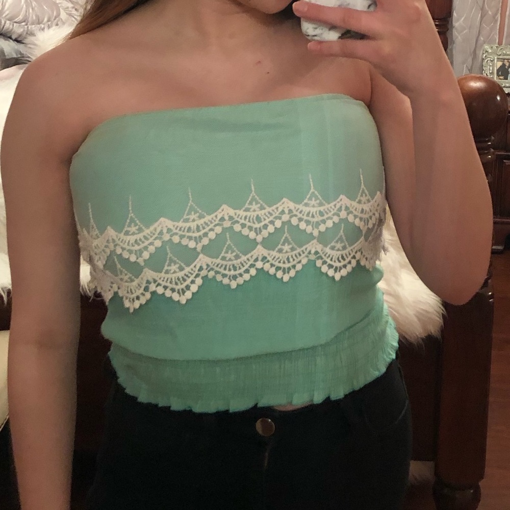 Mint strapless crop top
